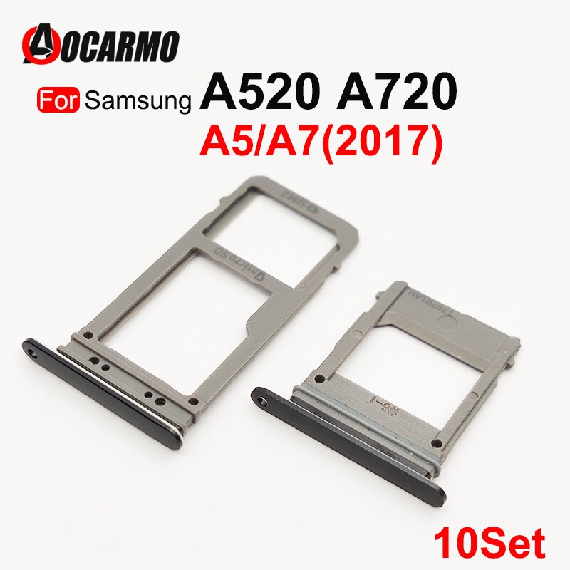 Aocarmo 10 stück sim-kartenhalter für samsung galaxy  a520 a720 a5 a7 single- und dual-sim-kartenleser, ersatzteil
