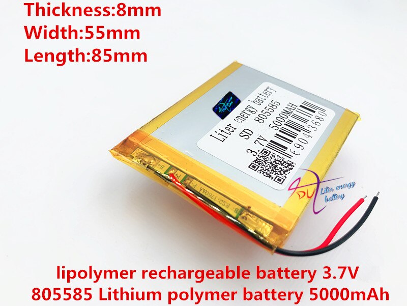 Li-po-pilas recargables de polímero de litio, 3,7 V, 5000mAh, 805585, para Mp3, MP4, MP5, GPS y móvil