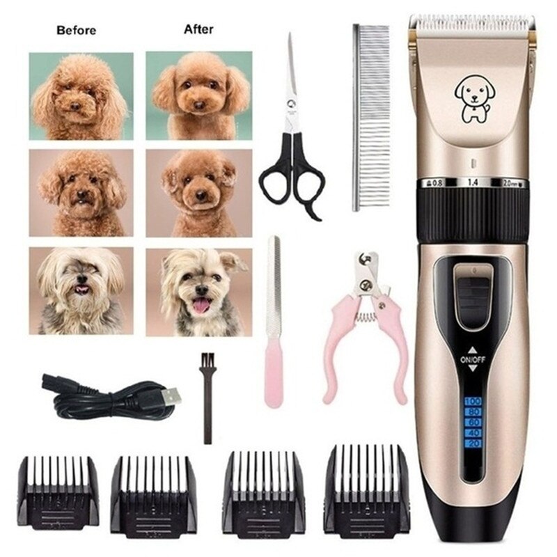 Pet Dog Grooming Kit clipper Electrical Trimmer Rechargeable Grooming Cordless Hair Tool Haircut Shave Machine Set