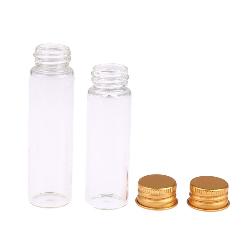 10 stk 5ml/7ml/10ml/14ml/18ml/20ml glassflasker med aluminiumslokk små miniglass 6 størrelser u-plukke