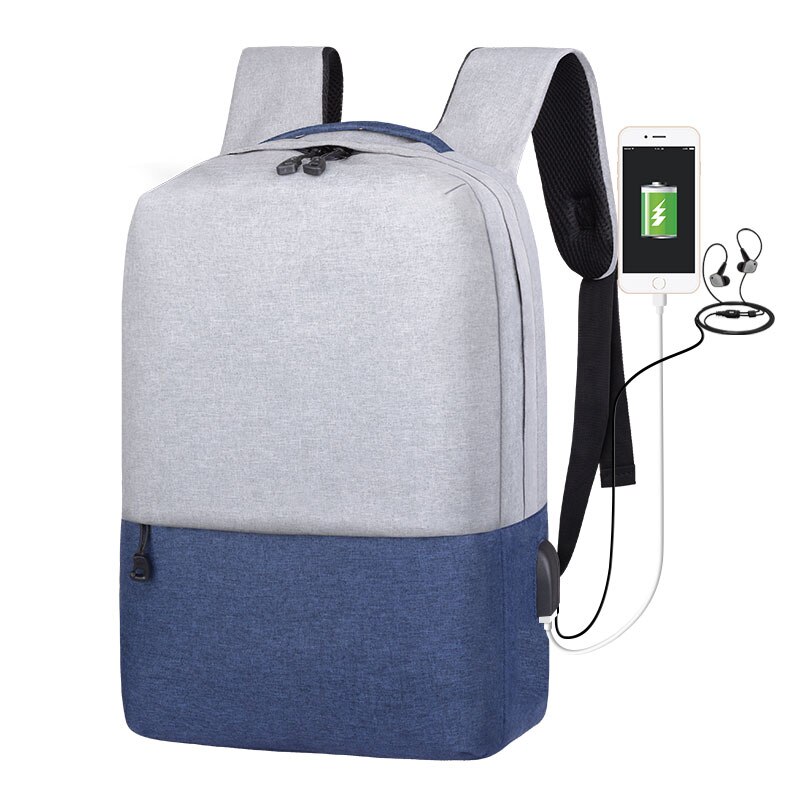Studerende skoletasker laptop usb rygsæk herre taske anti-tyveri oxford rygsække usb opladelige rygsække til teenagere  b307: Gråblå skoletaske