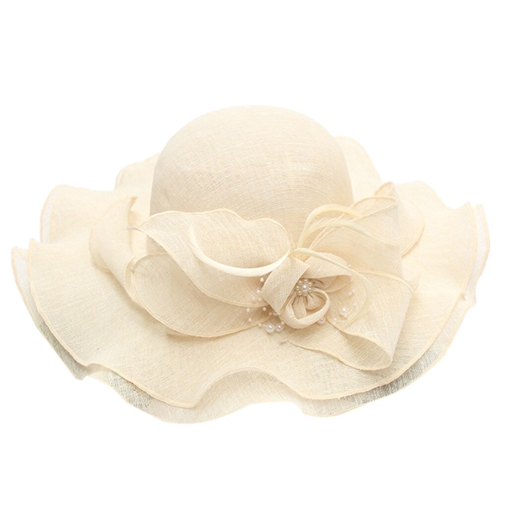 Elegante Frauen Sonnenhut frauen Organza Kirche Kentucky Fascinator Braut Tee Party Hochzeit Hütte Gorras шляпа женская летняя: Beige
