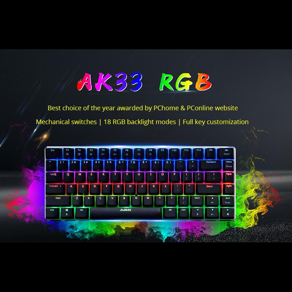 Ajazz AK33 82 klawisze przewodowa mechaniczna klawiatura do gier RGB niebieski przełącznik do gry komputerowe z ergonomicznymi chłodnymi podświetlany diodami LED nowość
