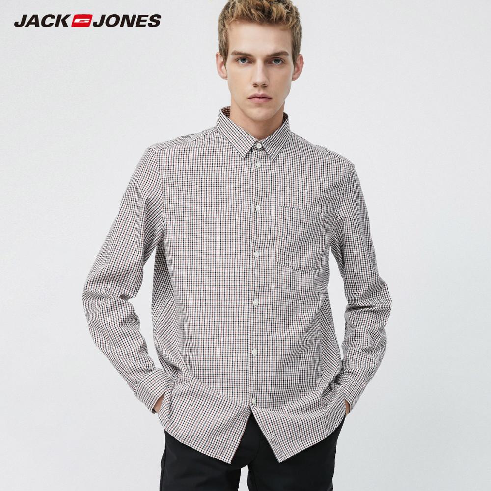 JackJones Men's Comfortable 100% Cotton Business Casual Plaid Long-sleeved Shirt Menswear| 219305502