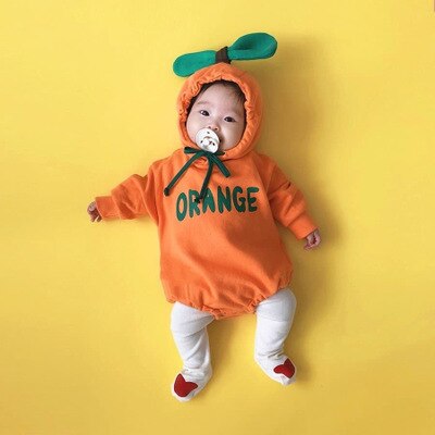 Bebé de invierno otoño niña Bodysuit niño Bebe mamelucos con capucha Manzana Roja Banana disfraz de naranja: Naranja / 24 meses