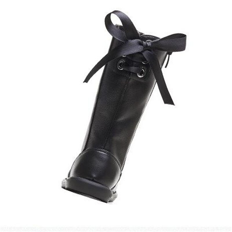 Herfst/Winter Zwarte Hoge Laarzen Meisjes Prinses Korte Pluche Warme Schoenen Kinderen Student Baby Peuter Knight Laarzen Kids 02