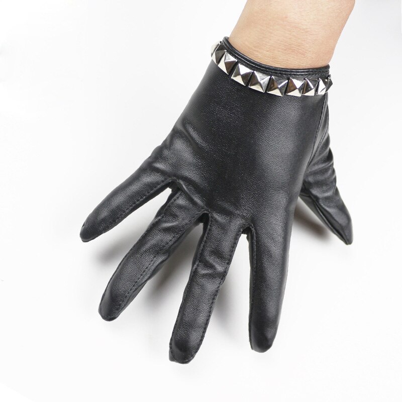 Mitaine en cuir pour femmes, gothique, Punk, à Rivets, Rock Show, demi-paume, plein doigt, gant de Fitness A4