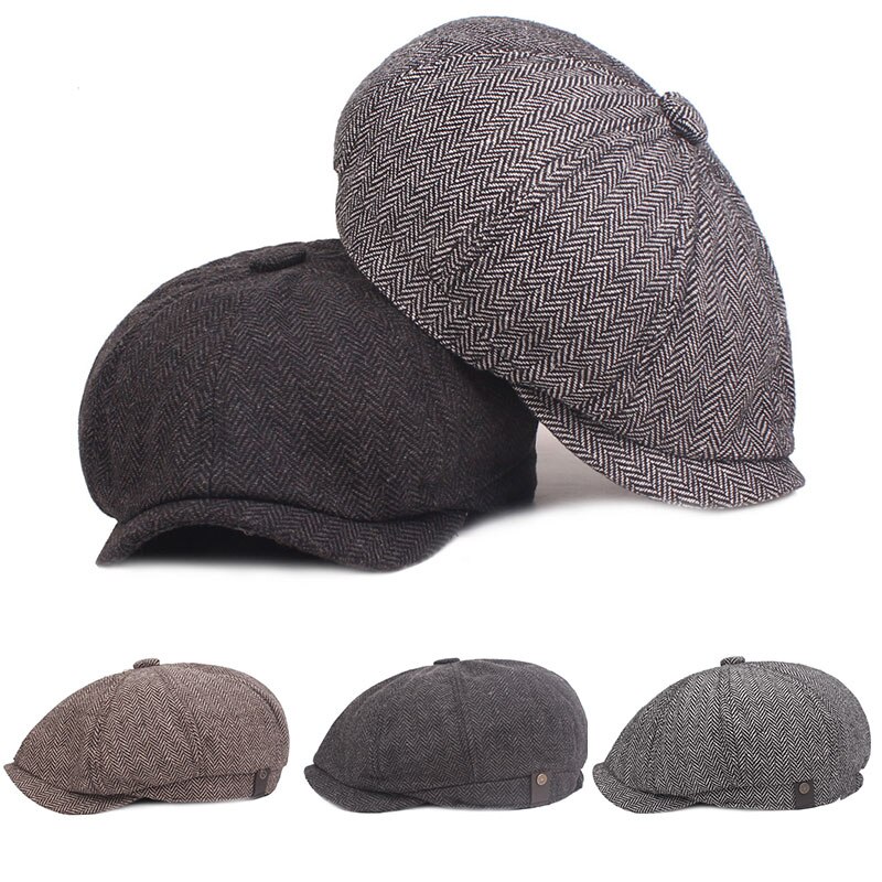 Unisex Newsboy gorras calientes Tweed Octagonal sombrero para hombre Otoño Invierno boinas para mujeres gorras de Detective gorras planas Retro Chapeau