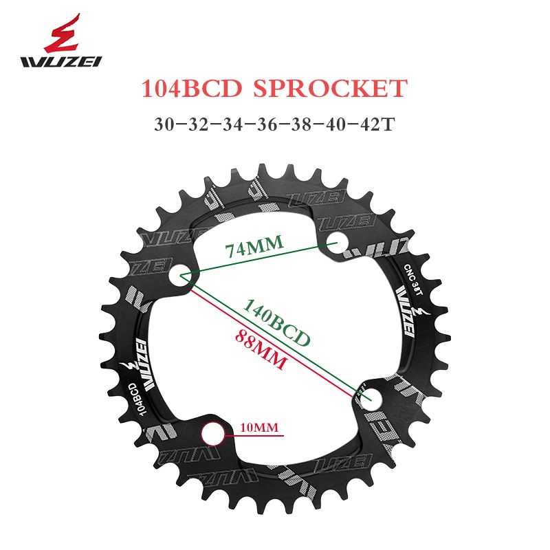 Wuzei Bcd Crown 104 łańcuch owalny bezpośredni montaż pojedyncza korona świeca Pe Monoplate Mtb korba 32 34 36 38 40 42 zęby łańcuch pierścień