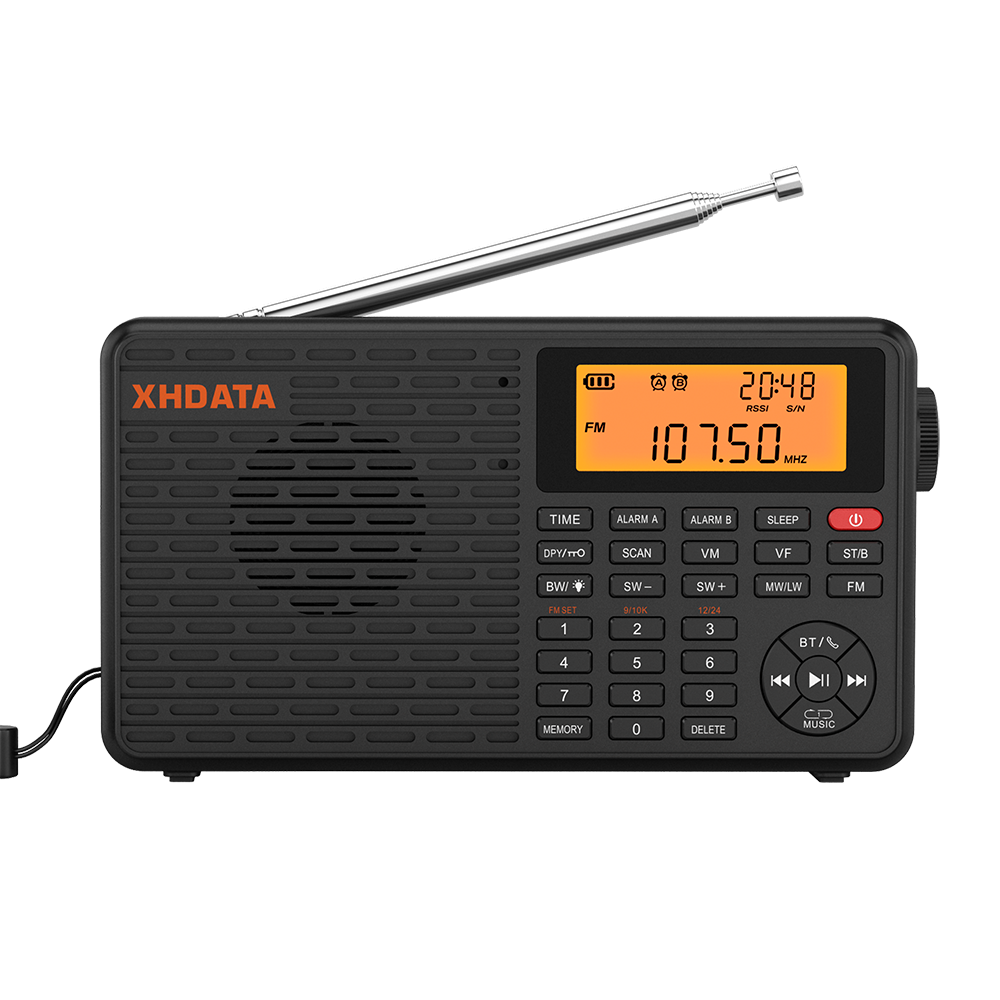 XHDATA D-109 Radio portátil Digital estéreo AM SW MW Radio FM Compatible con Bluetooth Radio multifuncional compatible con reproductor de tarjetas TF