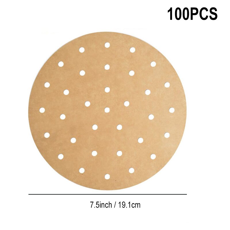 100 stk airfryer liners 6.5/7/7.5/8.5/9 tommer firkantet rund airfryer papir engangs bagepapir køkken non-stick dampmåtte: R 100 stk. -7.5 tommer