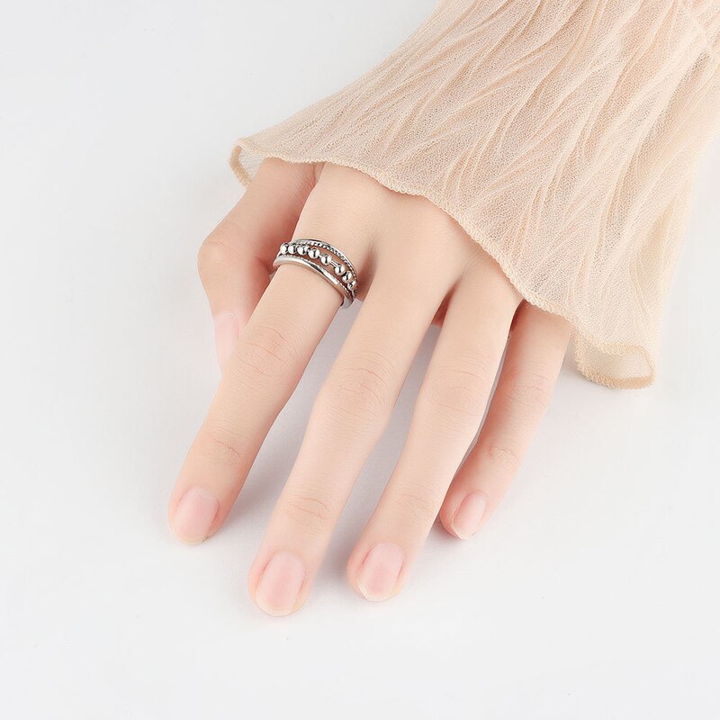 Kofsac Vintage Thai Zilveren Kralen Ring Spinner Spiraal Gesimuleerde Fidget Ringen Vrij Draaien Antistress Angst Ring Speelgoed Voor Meisje