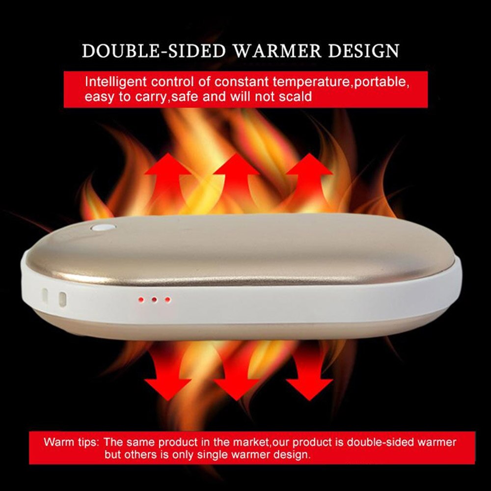 Calentador de manos eléctrico recargable por USB de 5200mAh, calentador de doble cara de invierno, Mini cargador de bolsillo de larga duración de 5V, calentador de manos 2 en 1