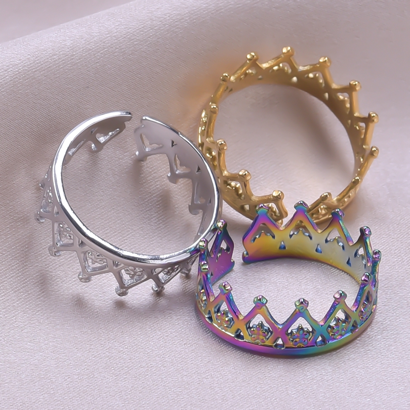 Anello corona in acciaio inossidabile per donna uomo Anello aperto regolabile irregolare Accessori per gioielli di moda punk minimalista Regali per feste