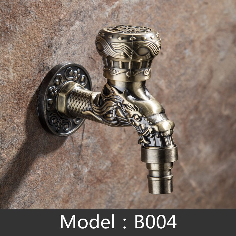 Carved Wall Mount Garden Faucet Lengthen Brass Decorative Outdoor Bibcock Tap Watering Fitting Faucet Adapter: B004-Zinc alloy
