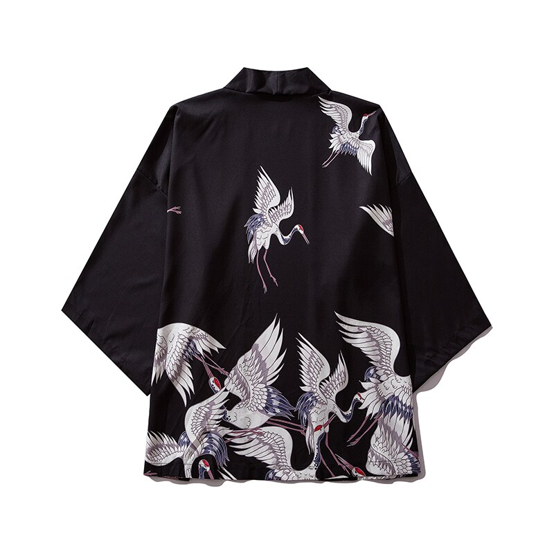 Bebovizi-traje de Kimono japonés para hombre y mujer, pantalones de estilo Yukata Harajuku, cárdigan, traje tradicional de grulla suelta, traje asiático: top / L