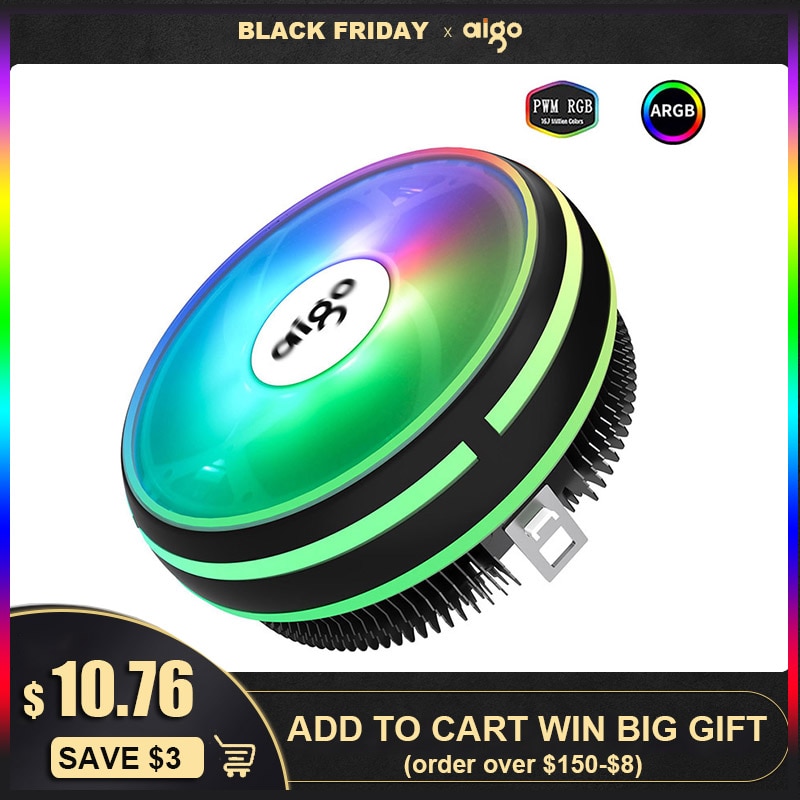 Aigo CPU Cooler Radiator 120mm PWM 12V SYNC RGB LED Fan CPU Air Cooling Computer Cooler LGA/1151/1155/AM3/AM4 4Pin CPU Cooler