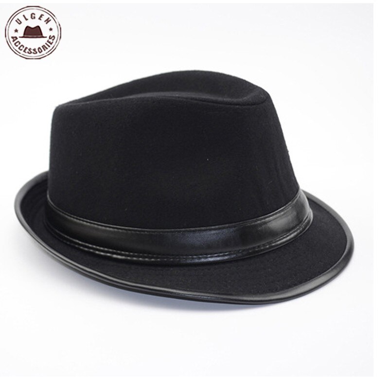 Viileä miesten fedorahattu kesän jazz fedoras hattu miehille klassiset tanssivat talvivillalakit herrasmies musta fedora: Musta nahkaranneke