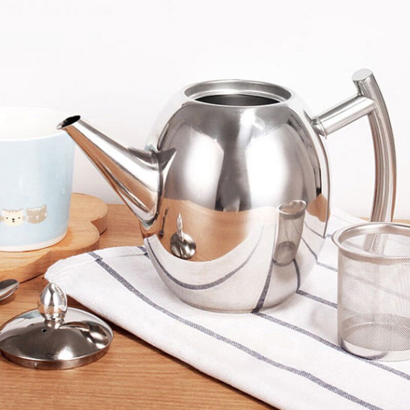 Large Capacity Stainless Steel Coffee Tea Pot Maker with Infuser Kettle Boiling Teapots Drinkware Multifunction Heated: 1L