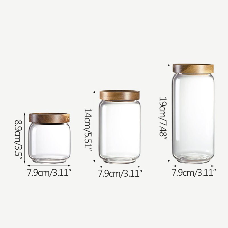 Botella de vidrio transparente para cocina, tapa de madera, tarro de almacenamiento sellado, organizador frascos de almacenamiento multigranos para el hogar
