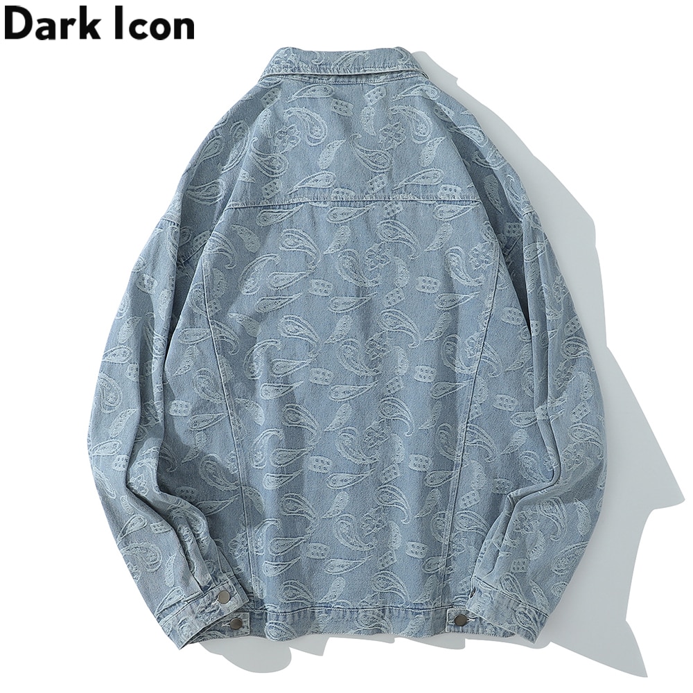 dunkel Symbol Bandana Jacquard Denim Jacken Männer drehen-unten Kragen Jean Jacken Männer der Jacke