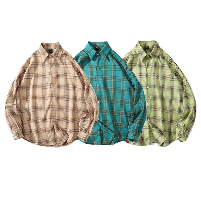 Koreaanse Plaid Shirt Mannen Lange Mouwen Vintage Kleding Heren Shirts Casual Slim Fit Chic Camisa Cuadros Mens Kleding EB50CS