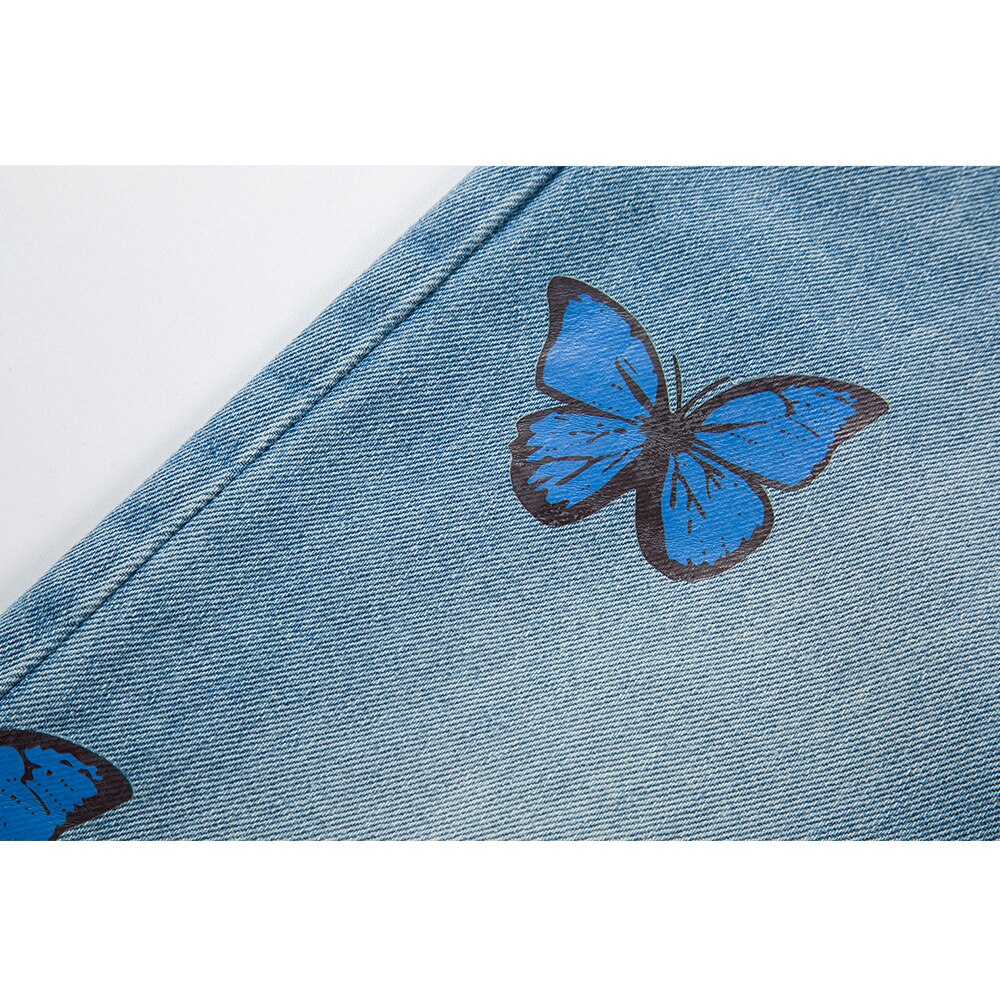 Dark Icon-Pantalones vaqueros de mariposa azul para hombre, ropa de calle alta