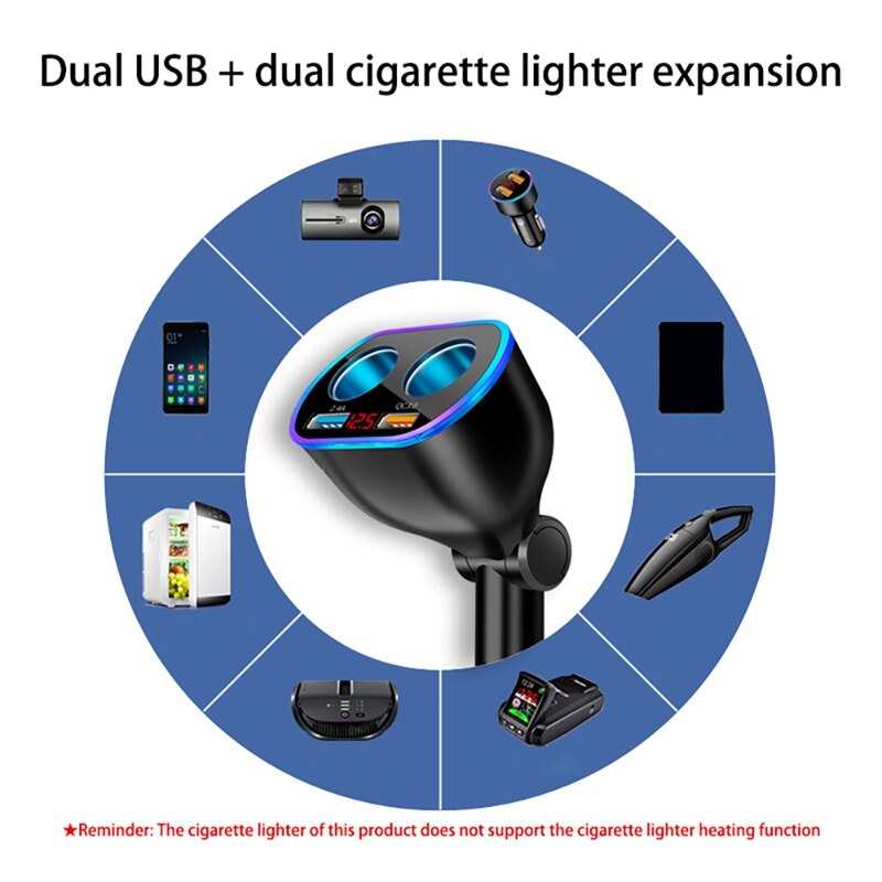 Autolader Splitter 120W Qc 3.0 Dual Usb 12/24V Sockets Splitter Power Adapter Snel Opladen Voor auto Telefoon Dashcam