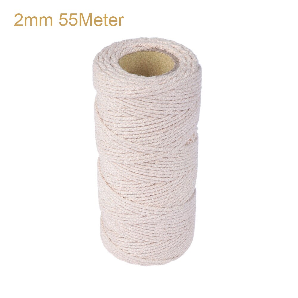 100%  natuurlijke beige katoenen gedraaide koorden, macramé, ambachtelijk touw, handgemaakte verpakking, doe-het-zelf, huisdecoratie: 2mm 55 meter