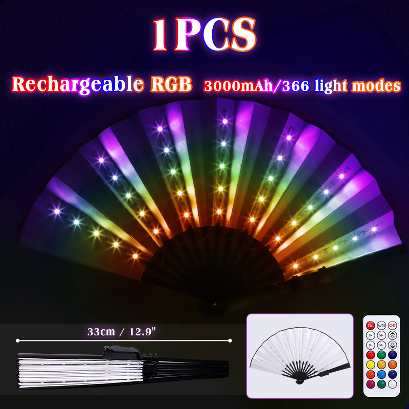 LED brillant pliant ventilateur RGB coloré ventilateur veilleuse spectacle danse lueur accessoire Festival accessoires brillent dans la nuit fournitures de fête: Saphir profond