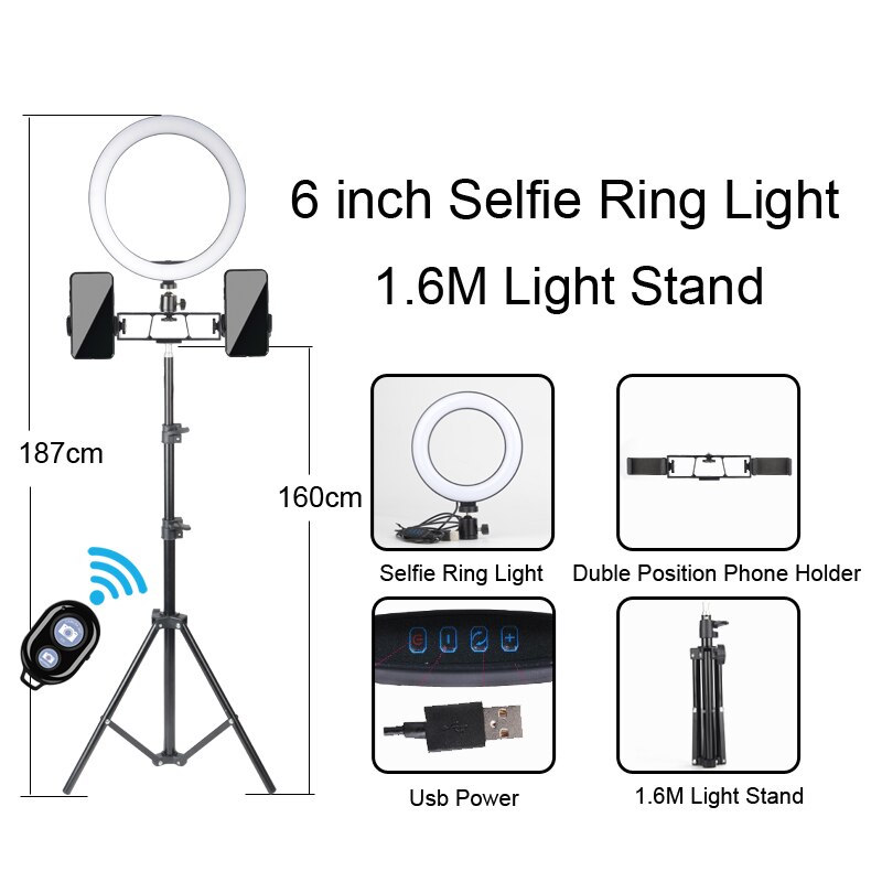 Beauty dimmable LED selfie ring light USB plug with different specifications of tripod,suitable for selfie and live broadcast