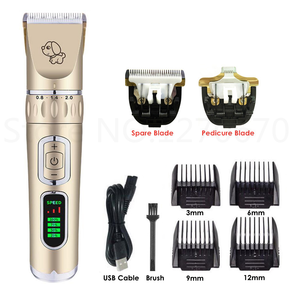 Hundeklippere kattehårklipper pleje dyr kæledyrsbarbermaskine trådløs lydløs hundehårtrimmere fjerner usb elektrisk hårklippermaskine: Guld kb klinger
