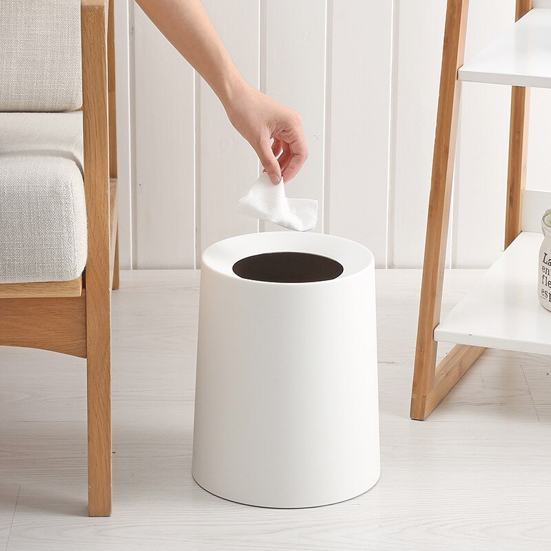 Europese Double-Layer Ronde Afvalbakken Thuis Woonkamer Slaapkamer Mode Opslag Bin Scrub Wc Keuken Zonder Deksel Prullenbak kan