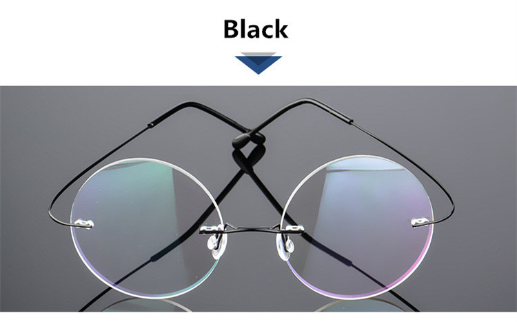 Steve Jobs Star Style Ultra-light Memory Titanium Wired Rimless Round Myopia Eyeglasses Optical Glasses Frame Men Women Eyewear: C1  Black