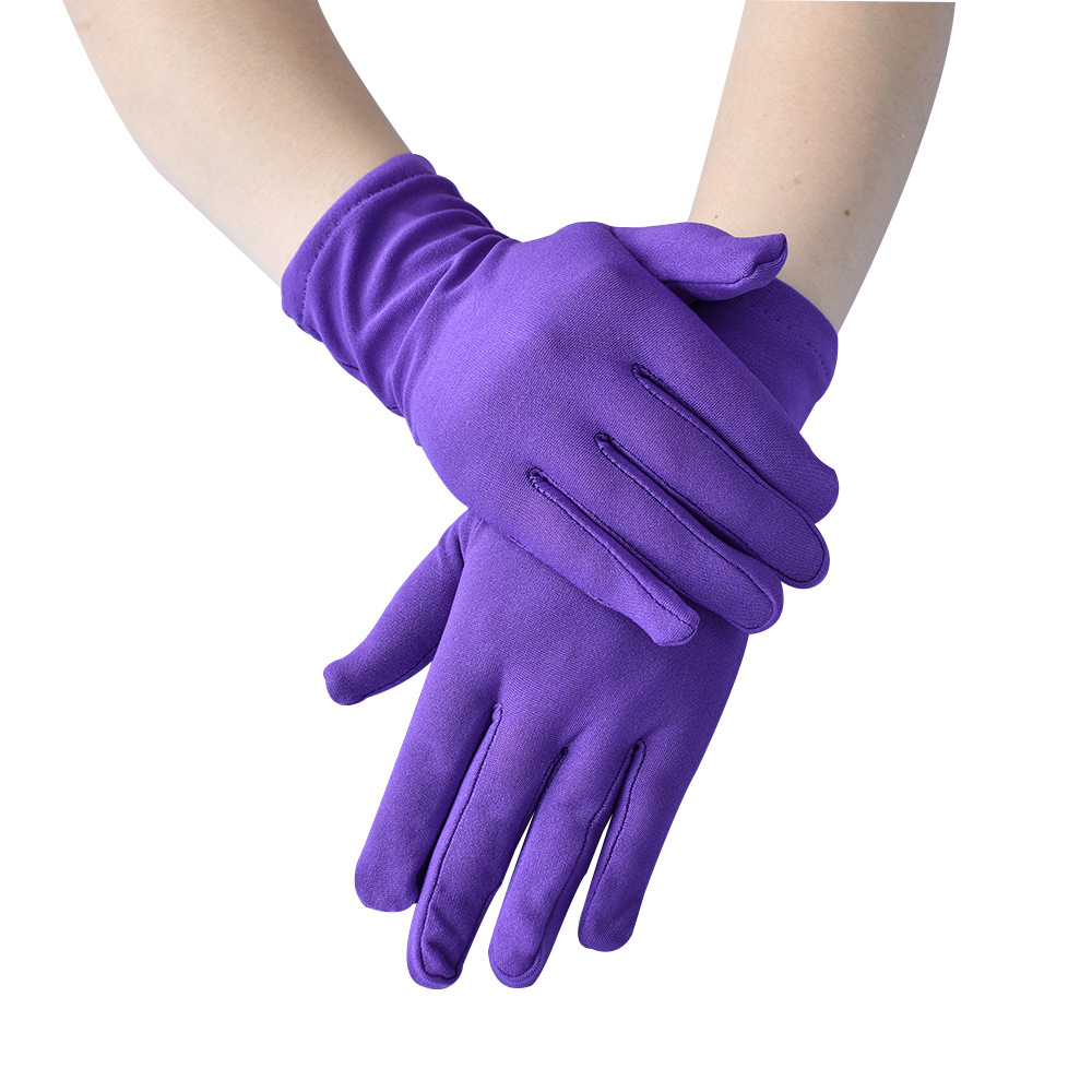 Lady Girl Short Finger Wrist Satin Gloves Evening Party Prom Costume Milk Stretch Gloves Etiquette Finger Mittens Cosplay Gloves: Purple