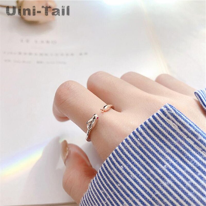 Uini-tail-Anillo de plata de primera ley con forma de conejo para mujer, sortija, plata esterlina , zanahoria, , pequeño, abierto, 925