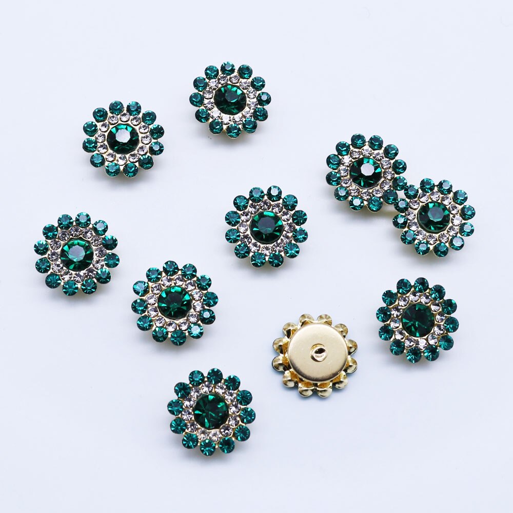 Bloemvormige strass fonkelende kristallen glas stone trim stalen bodem non-thermohardende naaien kleding strass SZ-019: Dark green / 40 Stks