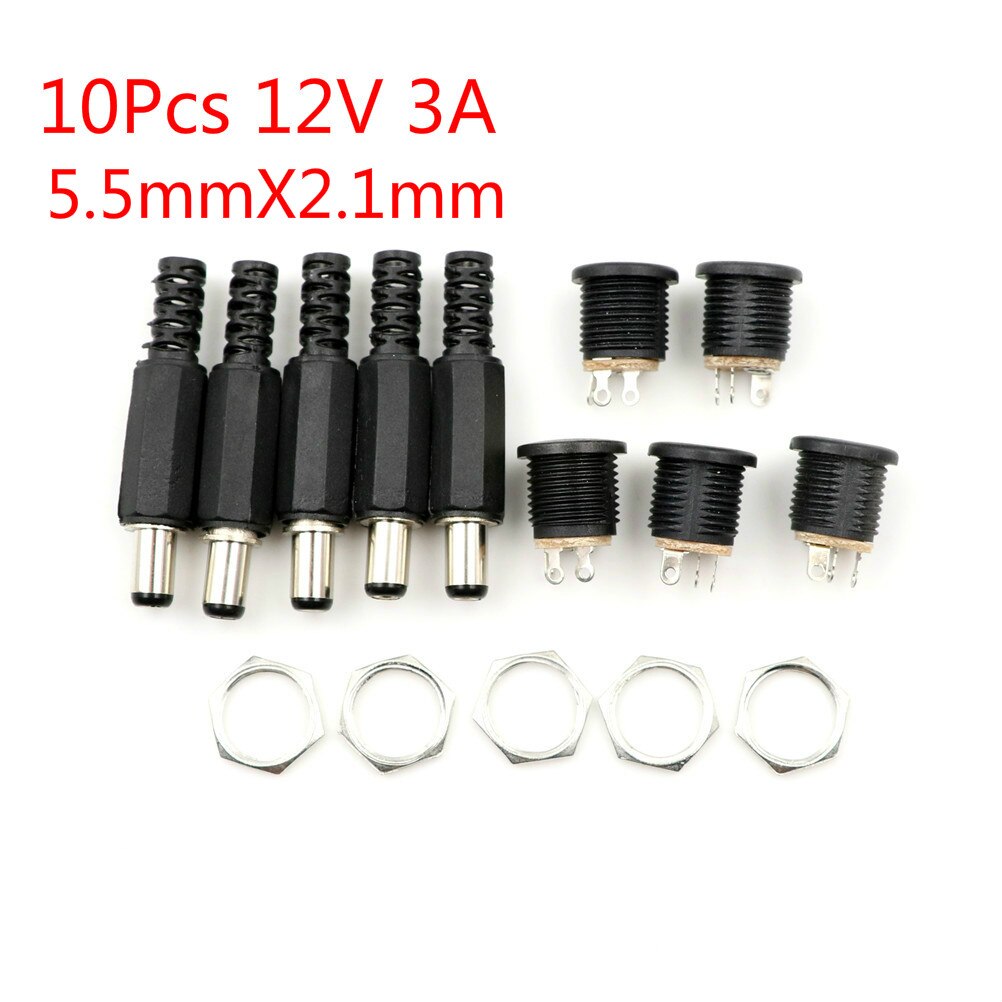 DC Power Connectors Pin 2.1x5.5mm Female Plug Jack + Male Plug Jack Socket Adapter PCB Mount DIY Adapter Connectors 2.1X5.5mm: 10xMale and Female