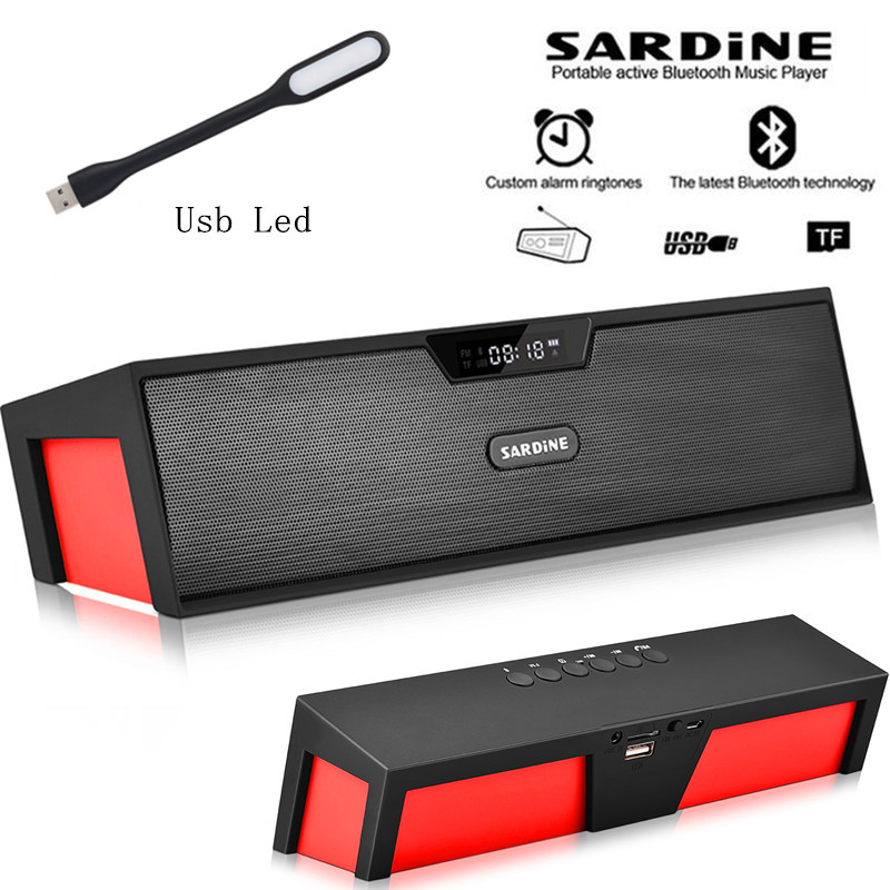 Sardine draadloze HIFI draagbare draadloze bluetooth Speaker Stereo Soundbar TF FM radio Dual bluetooth Speakers draagbare: Black with red back