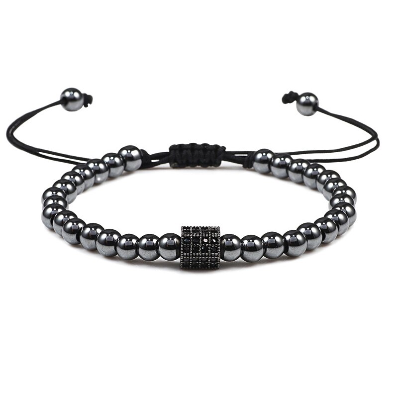 Neue Pflastern CZ Kupfer Perlen Armbänder Schwarz handgefertigt Kristall Schädel Leopard Kopf Krone Würfel Verstellbaren Ständer Armbinde für Frauen Männer: Hexagonal Prism