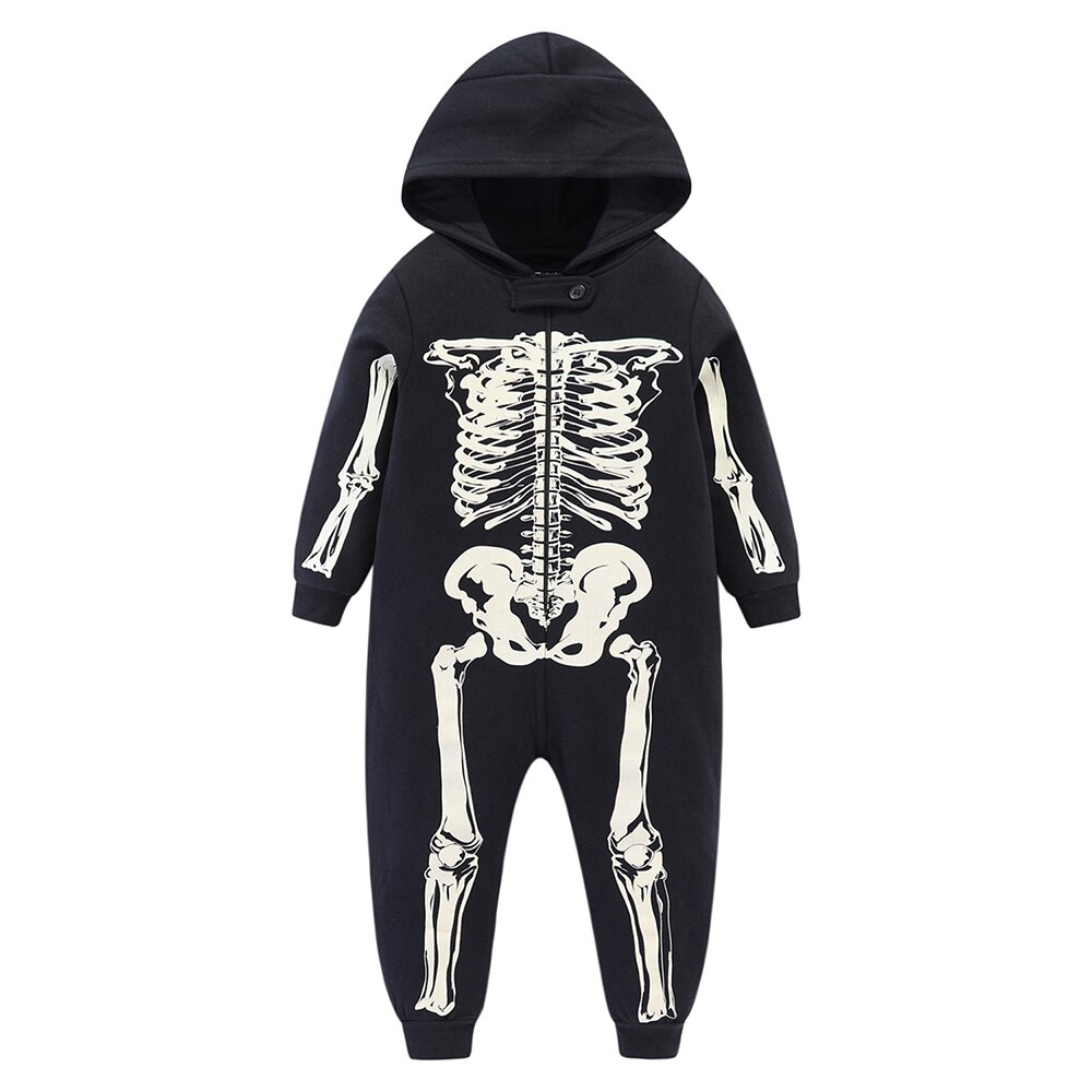 Mudkingdom Lente Herfst Jumpsuit Meisjes Jongens Halloween Glow Rompertjes Schedel Skelet Fleece Gevoerde Capuchon Halloween Kleding