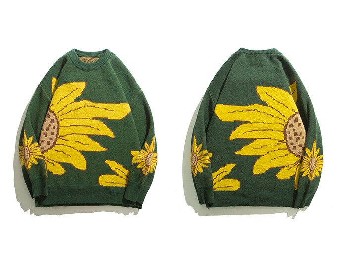 Tournesol pull hommes tricots pull automne Harajuku pull décontracté surdimensionné Hip Hop Streetwear coton hommes vêtements hauts: green / L