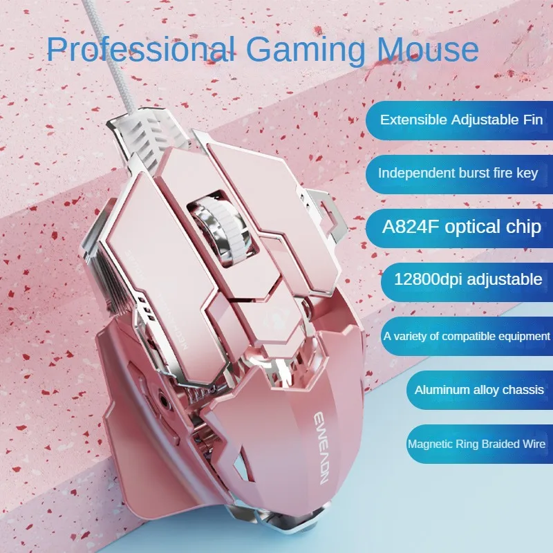 EWEADN Wired Mouse Mechanical Feel Ergonomic Full Key Macro Programming E-Sport Gaming Mouse PC Gamer Laptop Accessories: WHITE