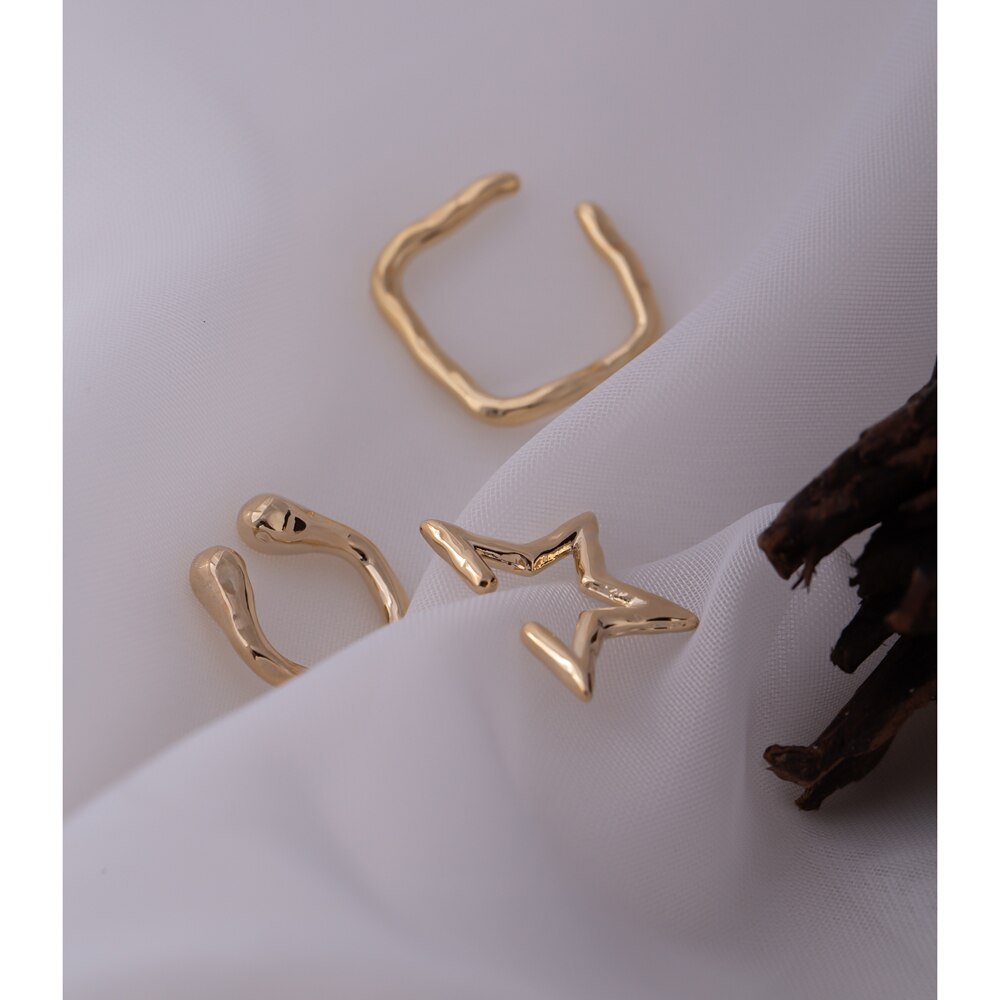 Yhpup elegante estrela redonda ouro clipe de orelha brincos declaração sem piercing metal geométrico orelha osso brincos jóias 14 k kolczyki