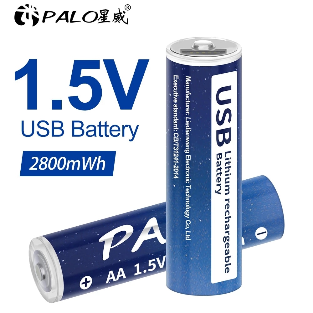 Palo 100% Capaciteit 1.5V Aa Li-Ion Batterij 2800mwh Li-Polymeer Usb Aa Oplaadbare Lithium Usb Batterij Aa + usb Kabel