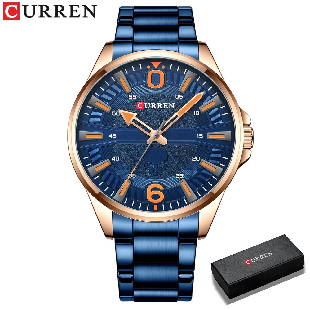 Horloges Heren Casual Klok Roestvrij Staal Black Quartz Horloge Voor Mannelijke Часы Мужские Наручные: blue box