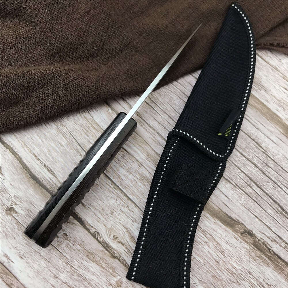 Fixed Blade Knife 5CR13MOV Stainless Steel Blade Straight Knife Black Ebony Handle Nylon Knife Sheath