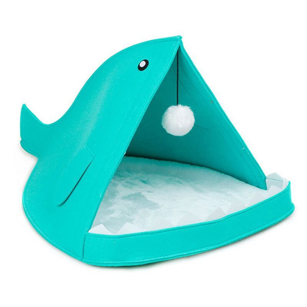 Pet Semi-enclosed Box Foldable Dog Cat Bed Anti-splashing House with Removable Mattress Puppy Cage Lounger Cat Dog Supplies: Light Green