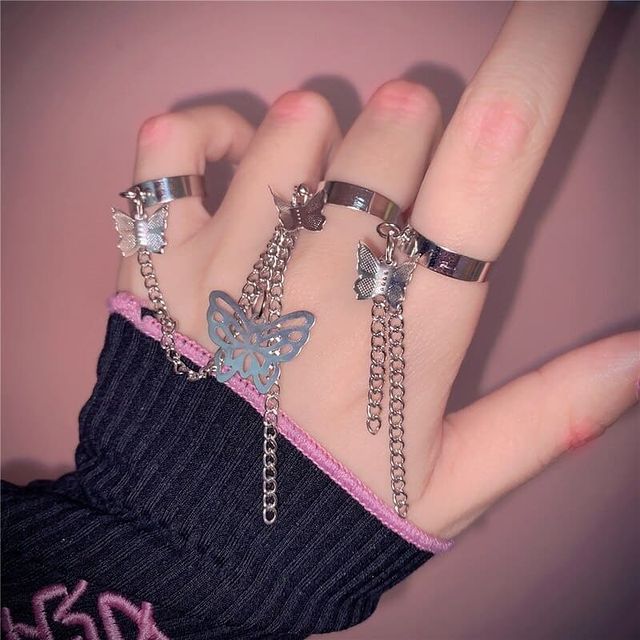 Double Finger Chain Rings for Women Alloy Adjustable Open Finger Ring Party Trend Jewelry: 14