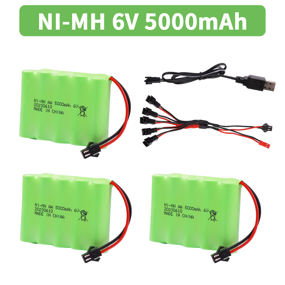 6V 5000mAh NiMH-Akku mit USB-Ladegerät für Rc-Spielzeug, Autos, Tankwagen, Roboter, Waffen, Boote, AA Ni-MH, 6V-Akku: Gold